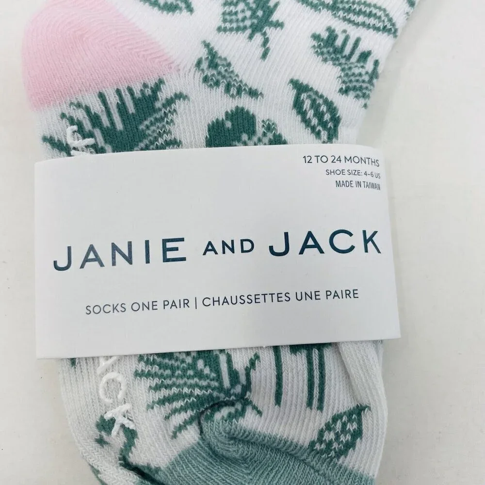 Janie and Jack Baby Girls 12-24 Months Shoe Size 4-6C Flamingo Palm Ankle Socks‎